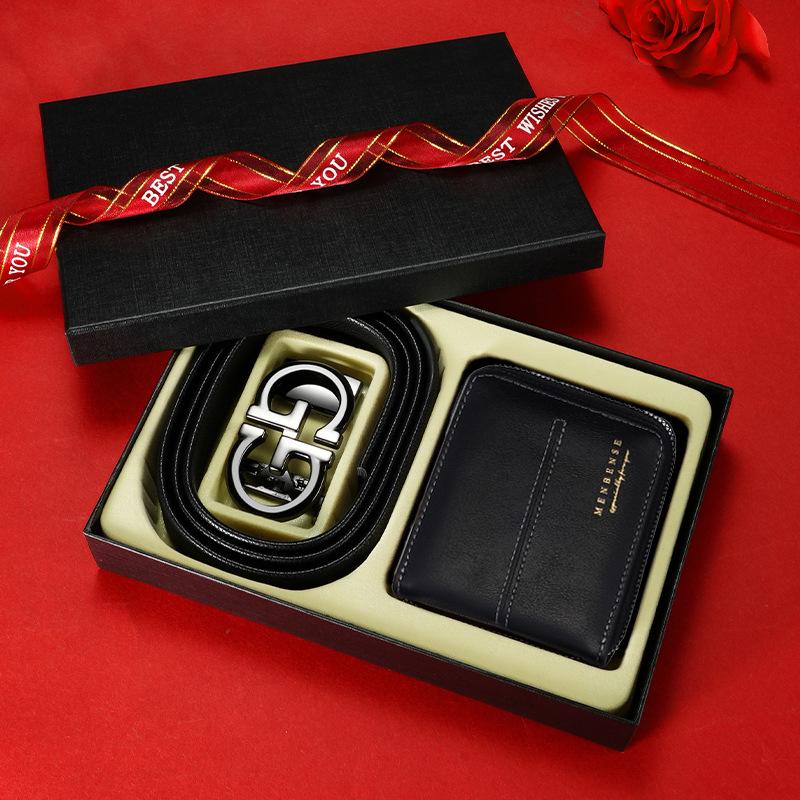 First Layer Cowhide Men'S Belt Wallet Gift Box Automatic Buckle Belt Wallet Combination High-End Gift Set