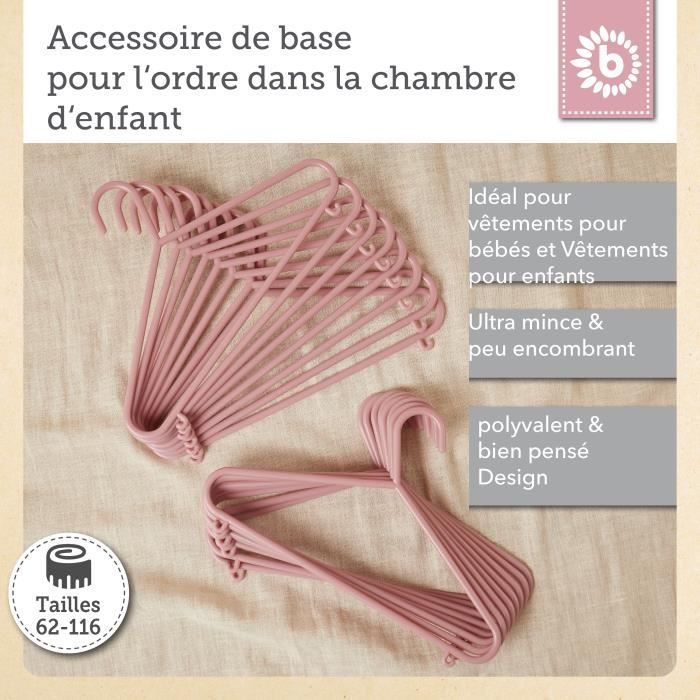 Cintres Enfant - BIECO - Vieux Rose - 16 pièces - Plastique de haute qualité - 30 cm