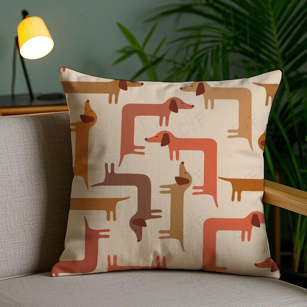 Sausage Dog Dachshund Cute Pillow Case Anti-Dustmite Pillowcase Invisible Zipper Silky Short Plush Sofa Cushion Cover