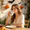 Velký pohár na šťávu ve tvaru vejce Halloweenské řemeslné sklo, Ručně malovaný kalich s motivem netopýra/čarodějnického klobouku/strašáka/vrány, Objem 420 ml, Dárky pro nejlepší přátele,