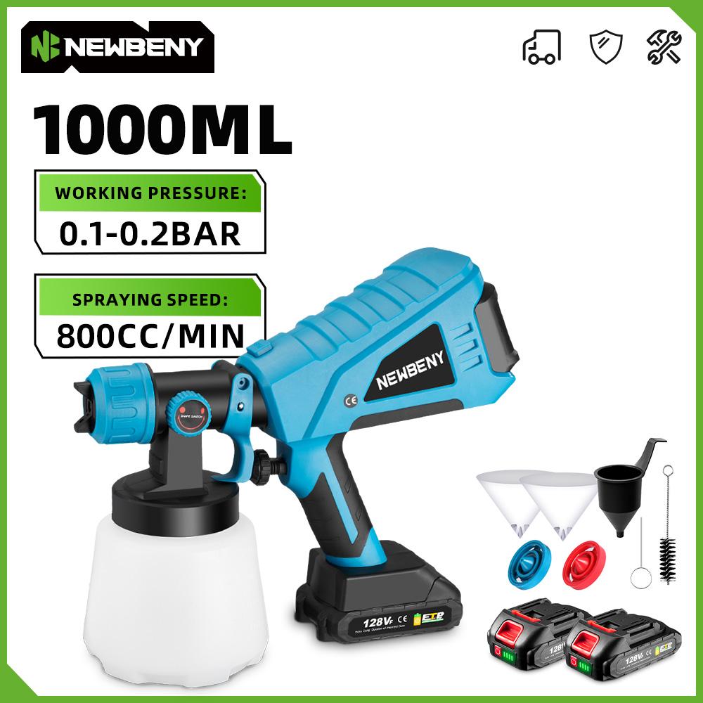 1000ML Pistol de pulverizare electric fără fir, portabil, de înaltă eficiență, pentru uz casnic, cu acoperire de oțel, pentru vopsit, pentru baterie de 18V