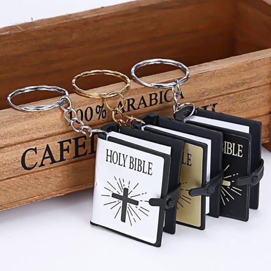 1Pc Mini Portable English Holy Bible Pendant Keychain Key Ring Holder Bag Decor