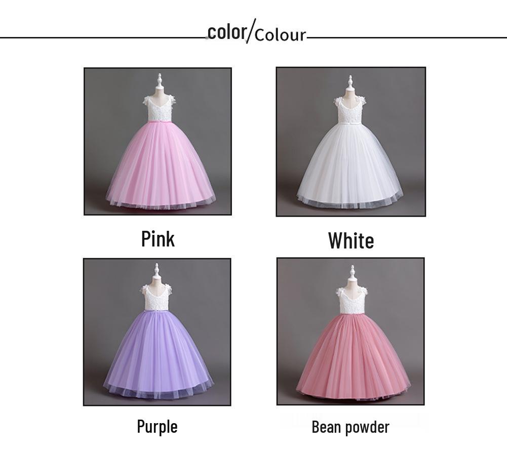 Girls' Lace Spaghetti Strap Flower Girl Dress - Puffy Formal Princess Gown for Wedding or Fashion Show Performance