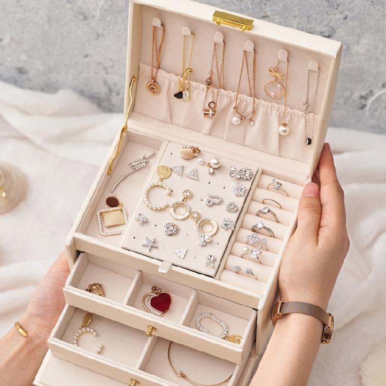 3 Layer Portable Travel Jewelry for case Jewelry Storage Box Organizer with Lock