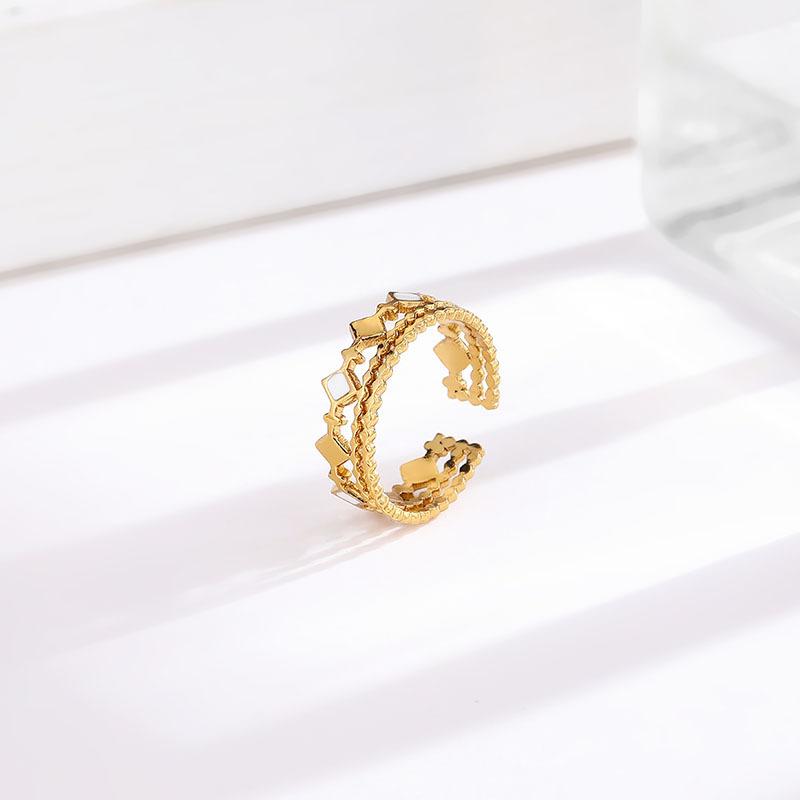 Simple Temperament Diamond-shaped Opening Adjustable Titanium Steel Ring Women's Versatile Light Luxury Trendy Accessory