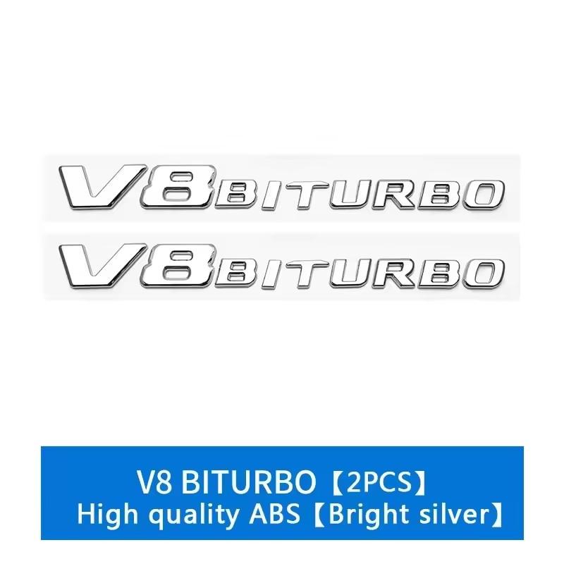 3D ABS V8 BITURBO TURBO 4MATIC Letter Emblem Car Fender Side Sticker For Mercedes Benz W222 W223 W205 W204 Rear Trunk Styling AX1