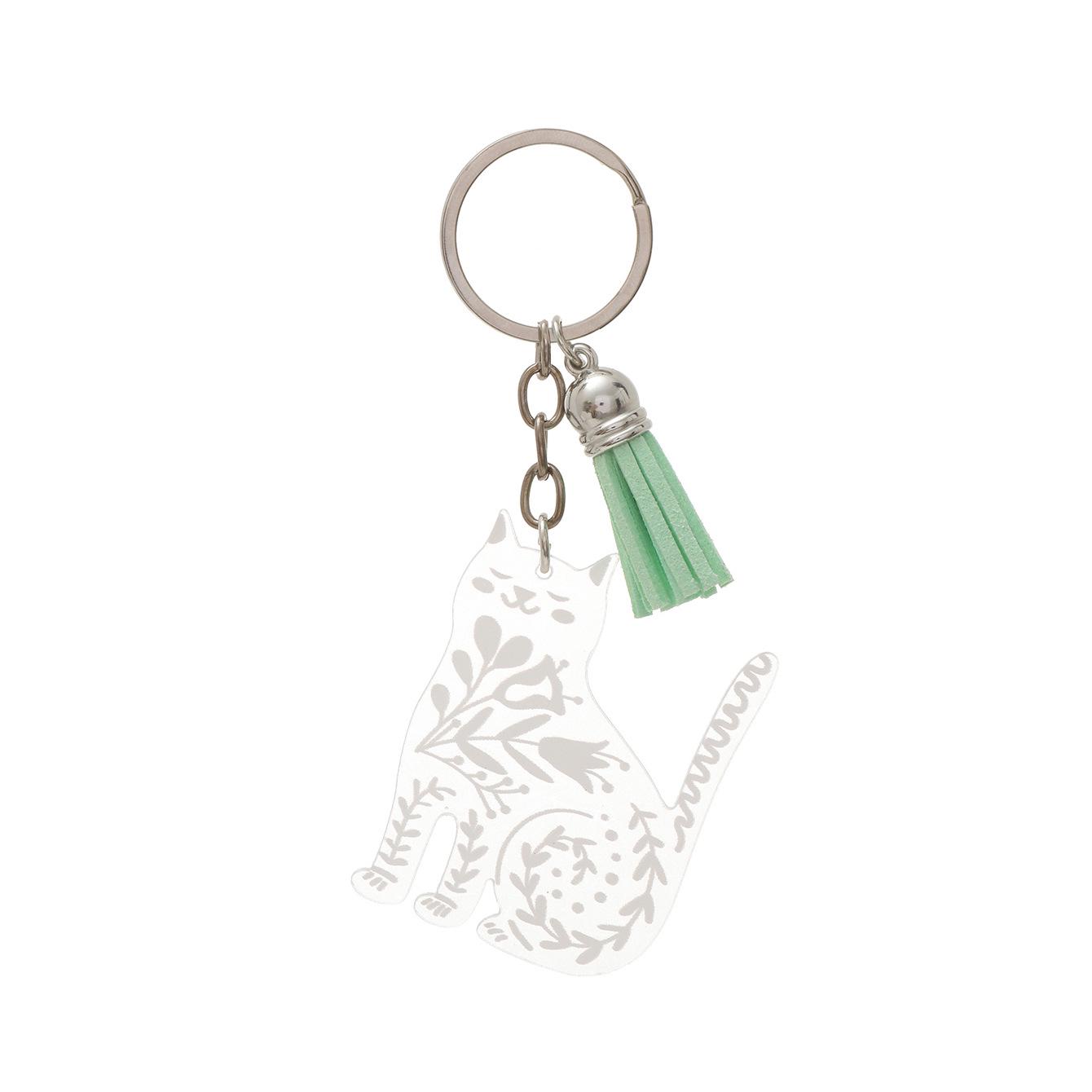 Petite Floral Kitten Tassel Acrylic Keychain Pendant