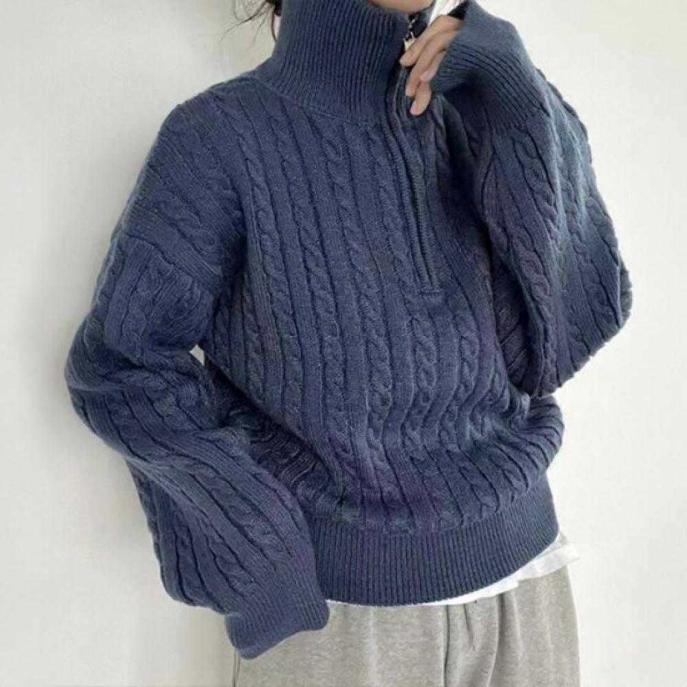 Floressence Cable Knit Half Open Zip Up 2 Types