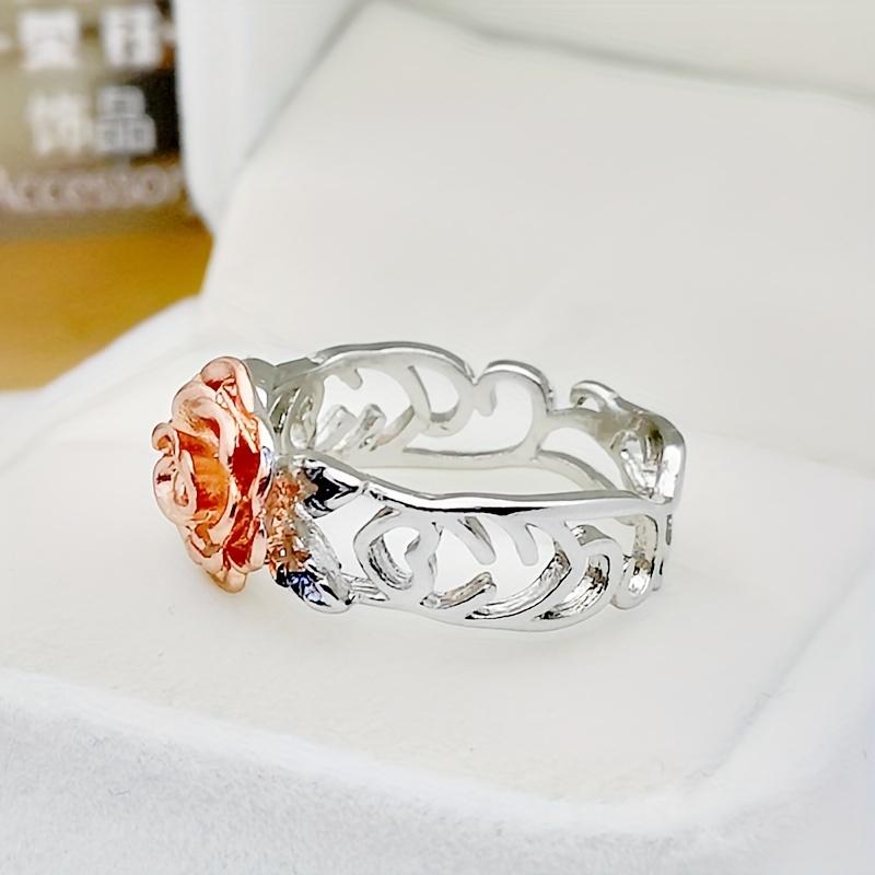 1pc Fashion Flower Ring Vintage Two-tone Engagement Ring