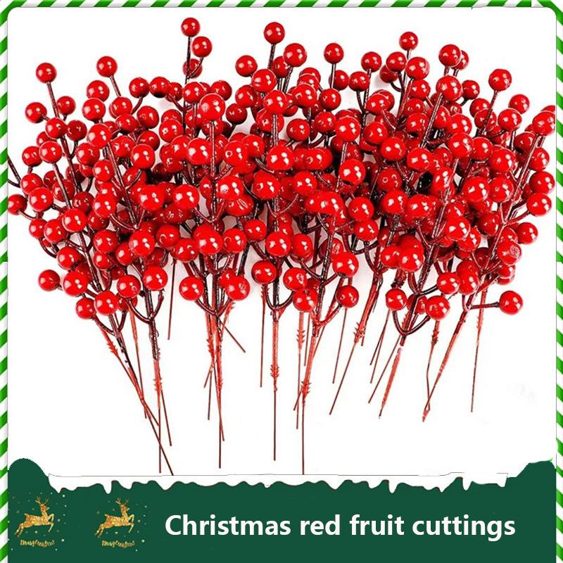 

10Pcs Red Berry Branches Christmas Decoration Artificial Pine Holly Berries for Christmas Tree Hanging Wreath Gifts Winter Decor 10Pcs красный