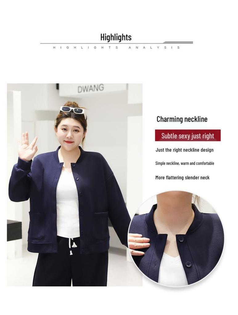 Women's Plus-Size Casual Long-Sleeve Slimming Baseball Jacket
