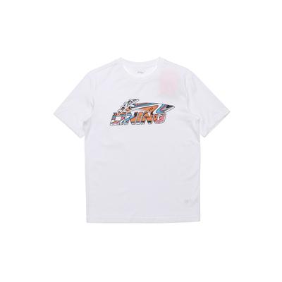 Li-Ning Sports Fashion Series Logo Print Round Neck Short Sleeve T-Shirt Unisex Tops White AHSR550-1