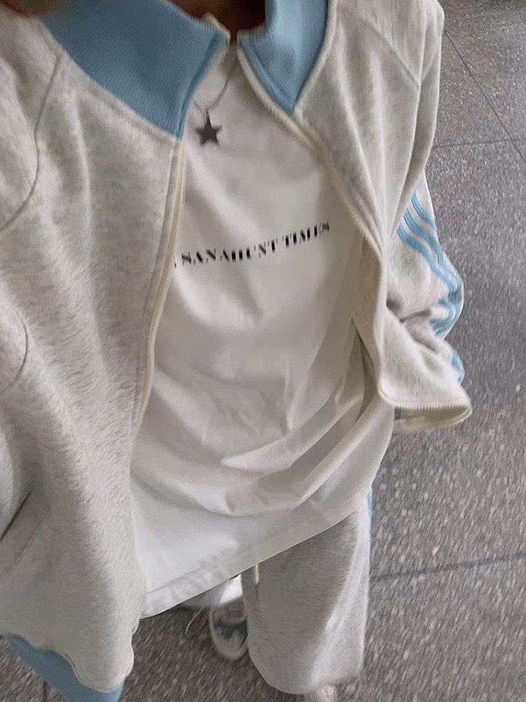 Damen Frühling/Herbst Laufanzug - Reiner Baumwoll- & Milchseidenstoff, Reißverschlussjacke & Hose im koreanischen Stil