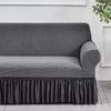 Elastischer Jacquard Sofabezug mit Schürze, Monochrom, Dick, Wohnzimmer, 1-Sitzer, 2-Sitzer, 3-Sitzer, 4-Sitzer