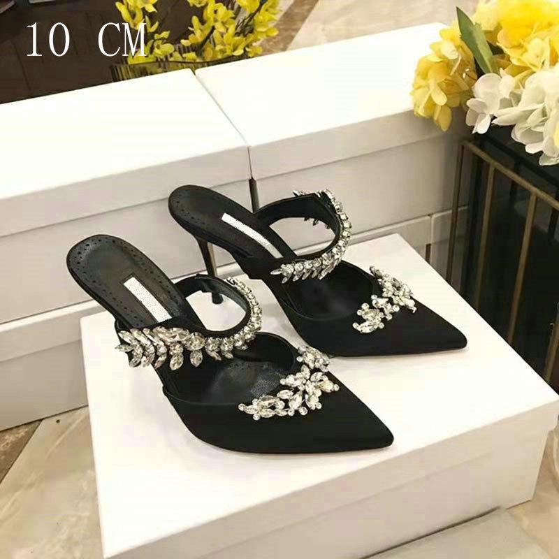 Luxury Crystal Slipper Wheat-Ear Rhinestone Pointed Sandals Silk Satin Covered Head High Heels Slippers Woman