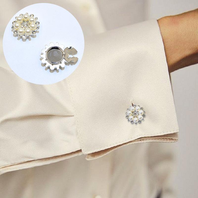 1PC Floral Design Elegant Button Decoration Fashion Cufflinks Pearl Button Cover Shiny Jewelry Rhinestone 30x17mm
