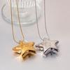 Women's 18K Gold Plated Stainless Steel Star Shape Hollow Pendant Necklace Waterproof Non-Tarnish Jewelry Accessory