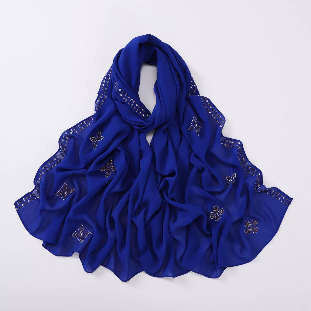 Diamond Pearl Chiffon Hijabs For Women Muslim Fashion Long Shawl Head Wrap For Women Turbans For Women Ramadan Turban Femme