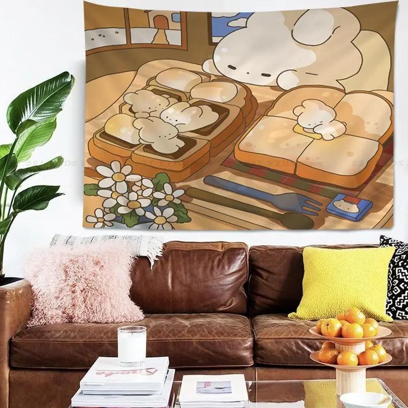 Гобелен для гостиной в офисе с изображением милого маленького кролика из мультфильма — фото 5