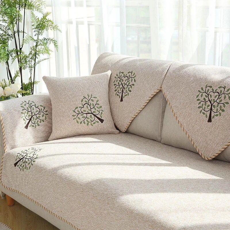 Cotton Fabric Sofa Cushion, Four-Season Linen, Simple Summer Non-Slip Seat Cushion, Modern European-Style Universal Sofa Cover, Towel