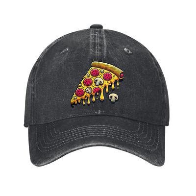 Pizza Slice Mushroom Graphic Washed Cotton Baseball Cap Casual Dad Hat Adjustable Unisex