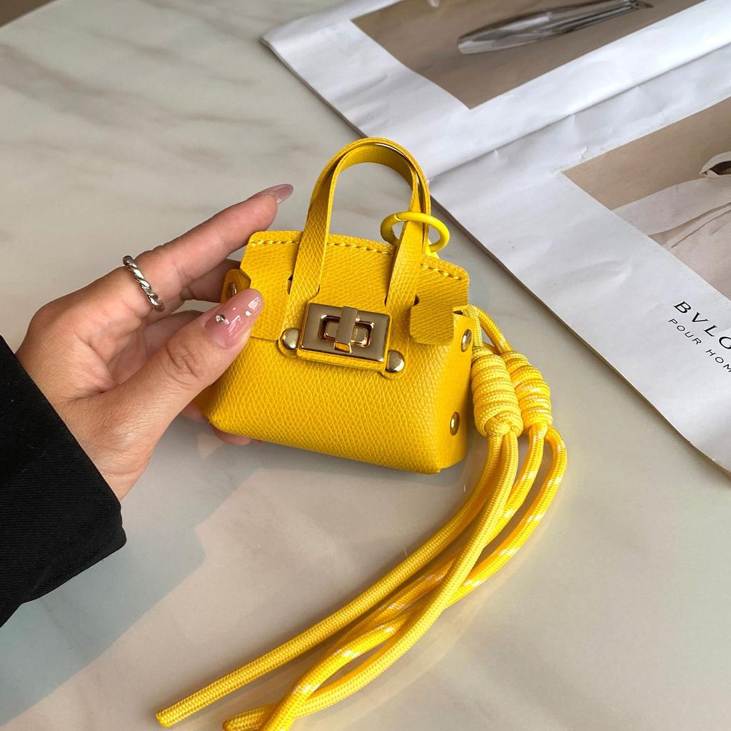 Mini Coin Purse Bag Pendant Cute Square Handbag Earphe PU Leather Creative Car Key Chain Pendant Decorati Multi-functial