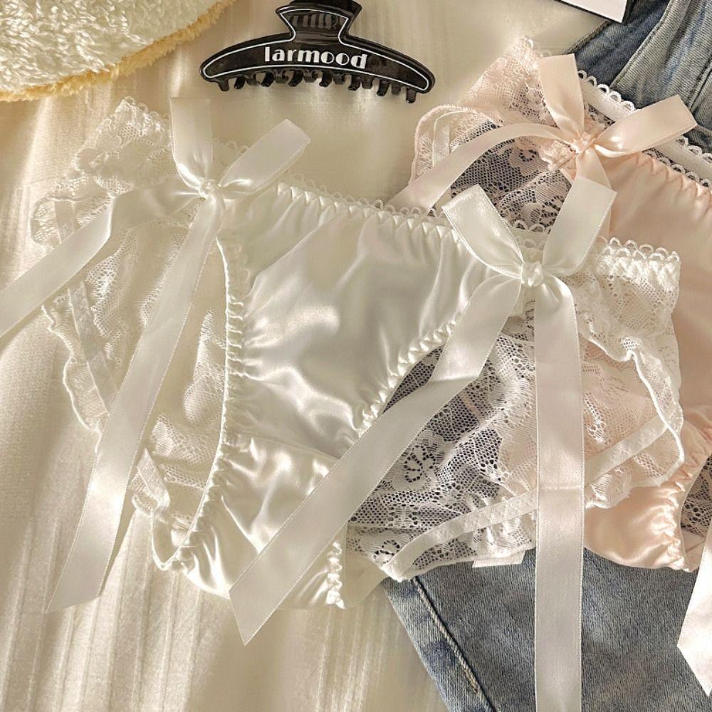 Ribbon Lace Bow Underwear Cotton Crotch Women Briefs Temptation Low-Waist Panties Lady