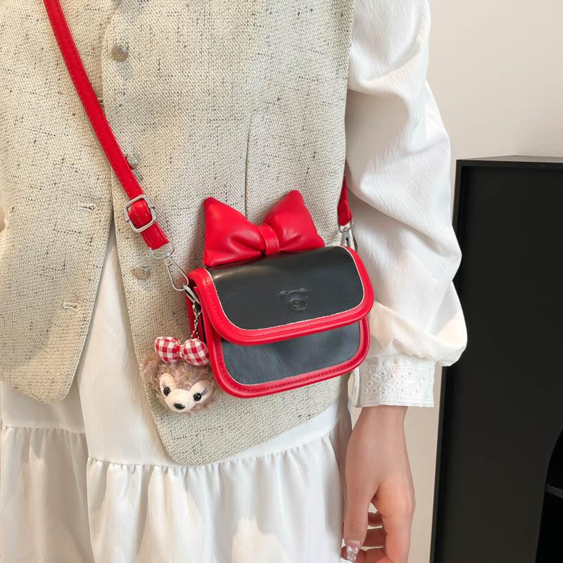 

Fashion contrasting colors ladies sweet and cute bow girl new color matching shoulder crossbody small square bag рожевий
