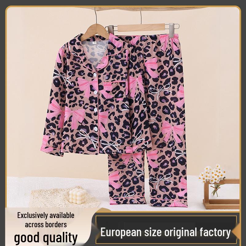 Leopard Print Long Sleeve Pajamas for Girls 140 cm