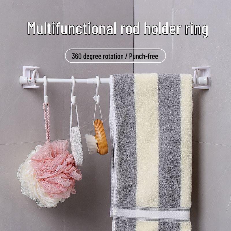 Rotating Shower Curtain Rod with Towel Hook - Punch-Free Installation