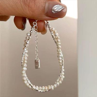 Bracciale di Lusso in Argento con Perle Frantumate, Stile Coreano: Regalo Raffinato per Donne