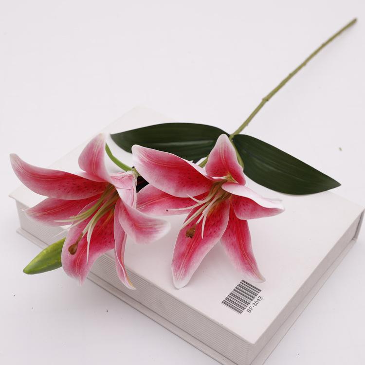 Simulated 3-head lily 3D film fake flower home living room decorative flower