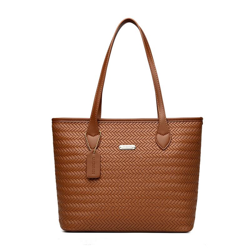 Women's Retro Woven Pattern Single-Shoulder Tote Bag - Large Capacity, Versatile for Daily Commute
