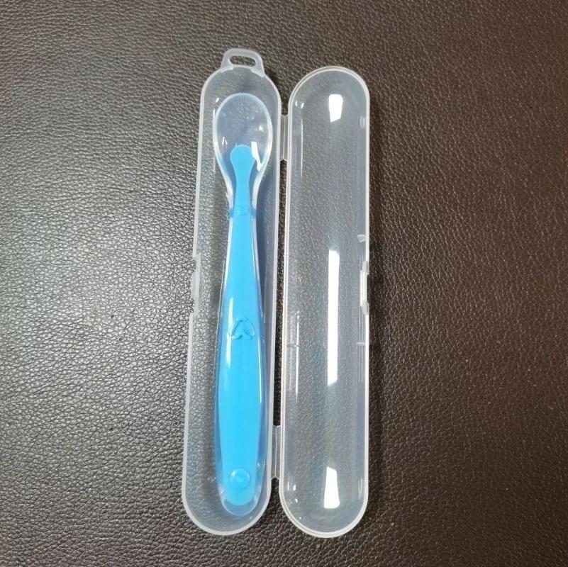 1 / 2Pcs Silicone Spoon Collection Infant Learning to eat Training Spoon Infant Silicone Soft Spoon PP Plastic Box Children s Tableware Box