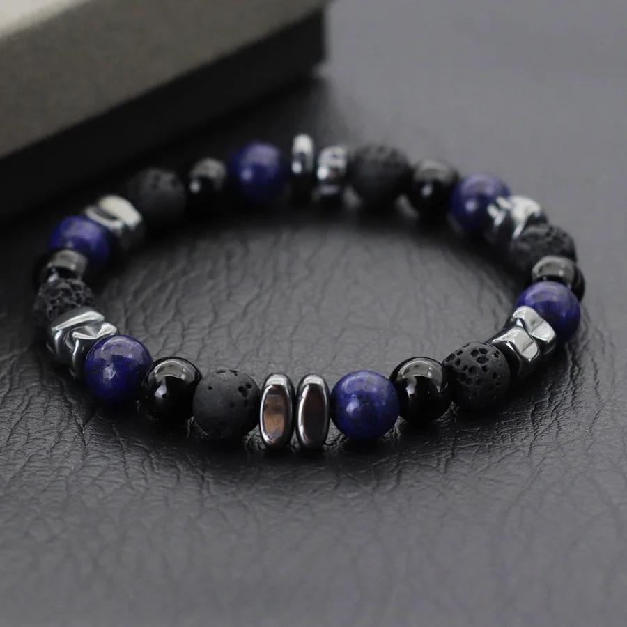 Natural Hematite Stone Beaded Bracelet Men Handmade Unfading Strand Braclet Jewelry Office Leisure Homme Accessories