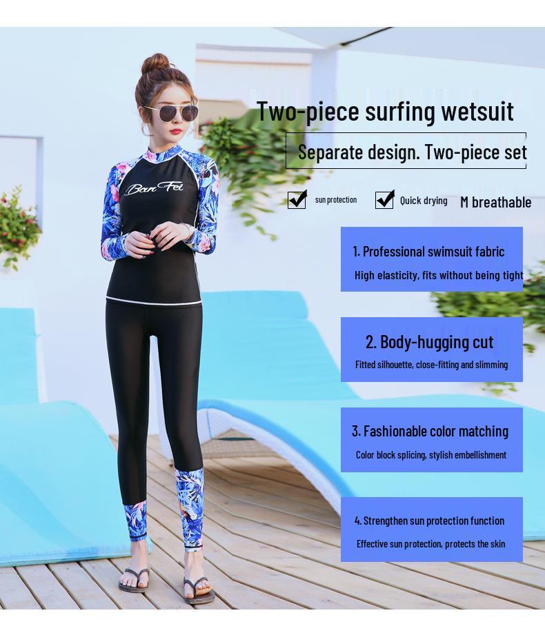 2024 Women's Two-Piece Long Sleeve Wetsuit - Surf, Snorkel, Yoga & Anti-Jellyfish Protection