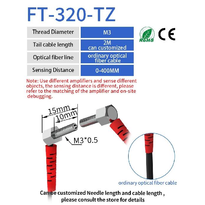 GTRIC Fiber Optic Sensor Probe Elbow Through-beam M3 M4 M6 High-precision Amplifier NPN PNP Photoelectric Optical Senosr Switch