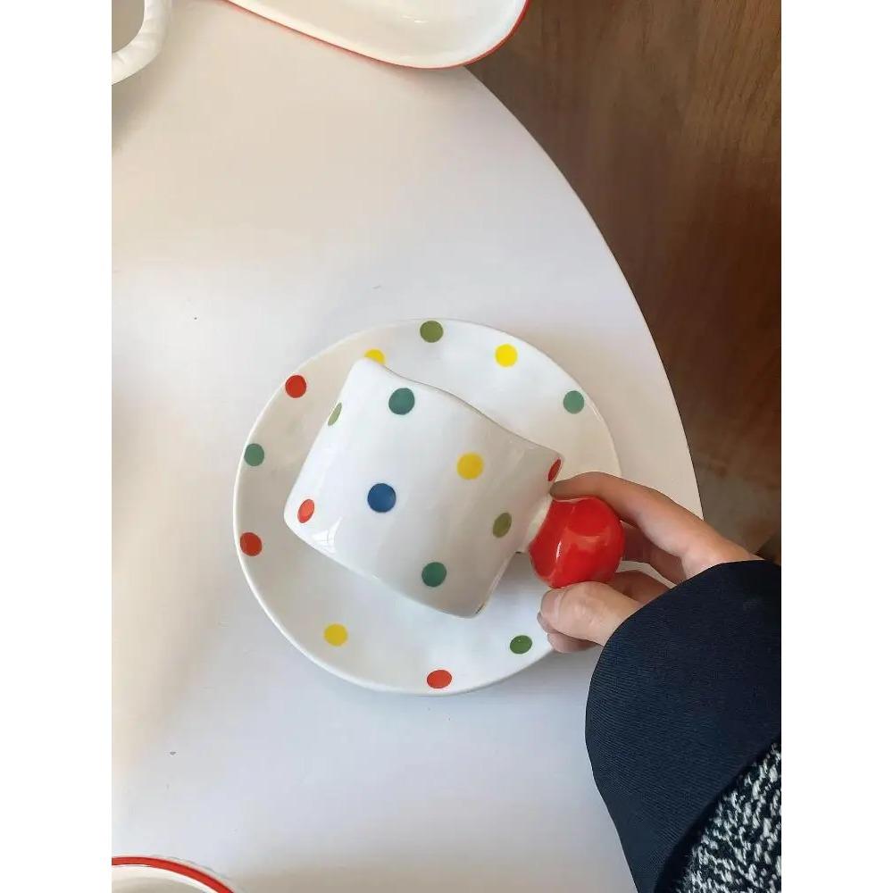 Colorful polka dot ins style ceramic ball handle coffee cup