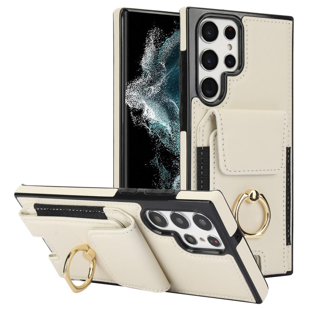 For Samsung Galaxy S22 Ultra 5G Case Card Holder Leather Coated TPU Kickstand Cover