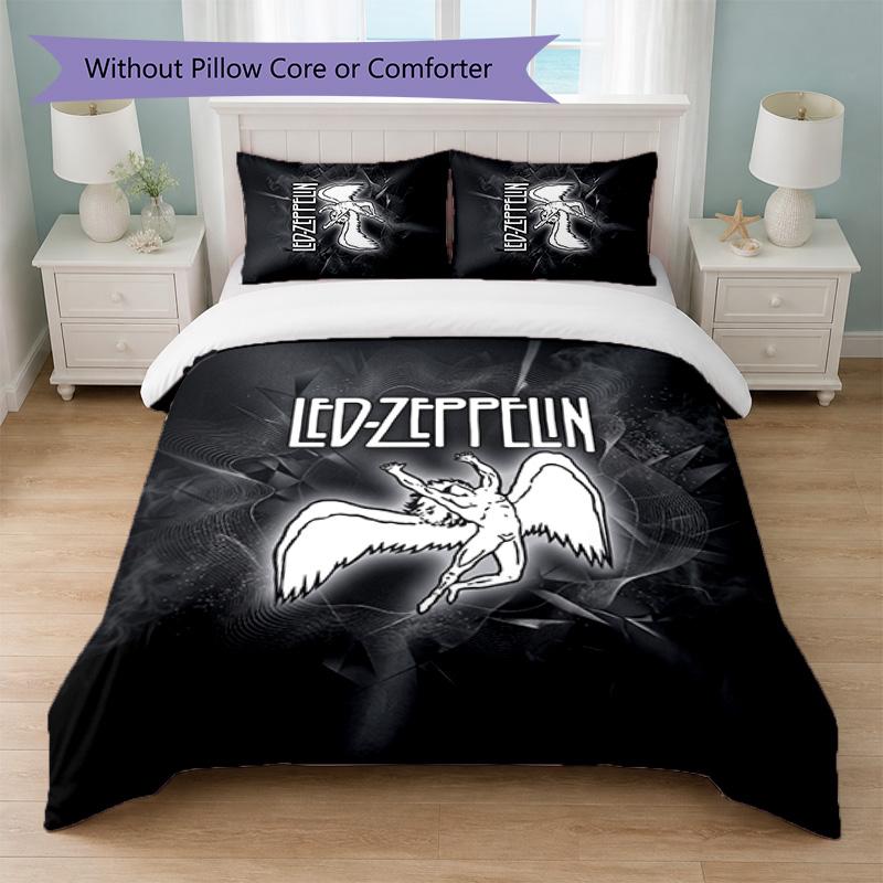 Set Biancheria da Letto 3 Pezzi Stampa Led Zeppelin Copripiumino con Due Federe Biancheria da Letto Morbida per Camera da Letto Domestica