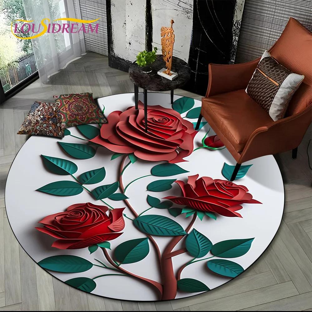 Dream Flower Art Daisy Rose Sunflower Cartoon Round Carpet Rug for Living Room Bedroom Kid Decor,Pet Area Rug Non-slip Floor Mat