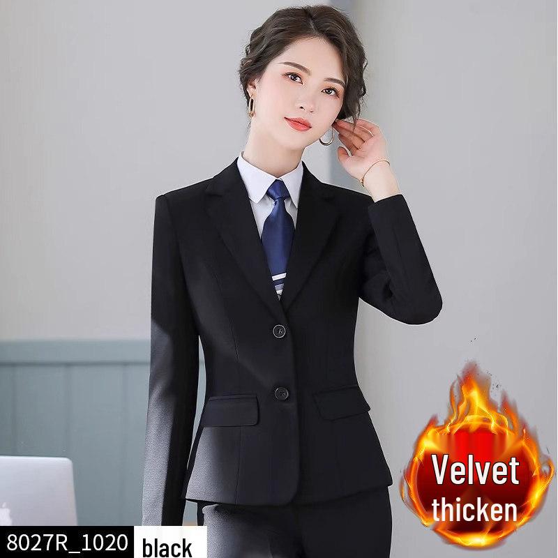 Formelles Schwarzes Anzugset für Damen für Frühling und Herbst - Professionelle Arbeitskleidung mit Jacke für Hotelrezeptionisten