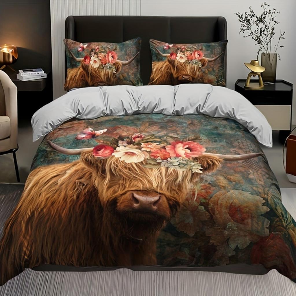 Highland Cattle Digitaltryckt Sängklädesset Mjukt Mysigt Påslakanset King Queen Twin Singel Storlek Födelsedagspresent Rumsdekoration