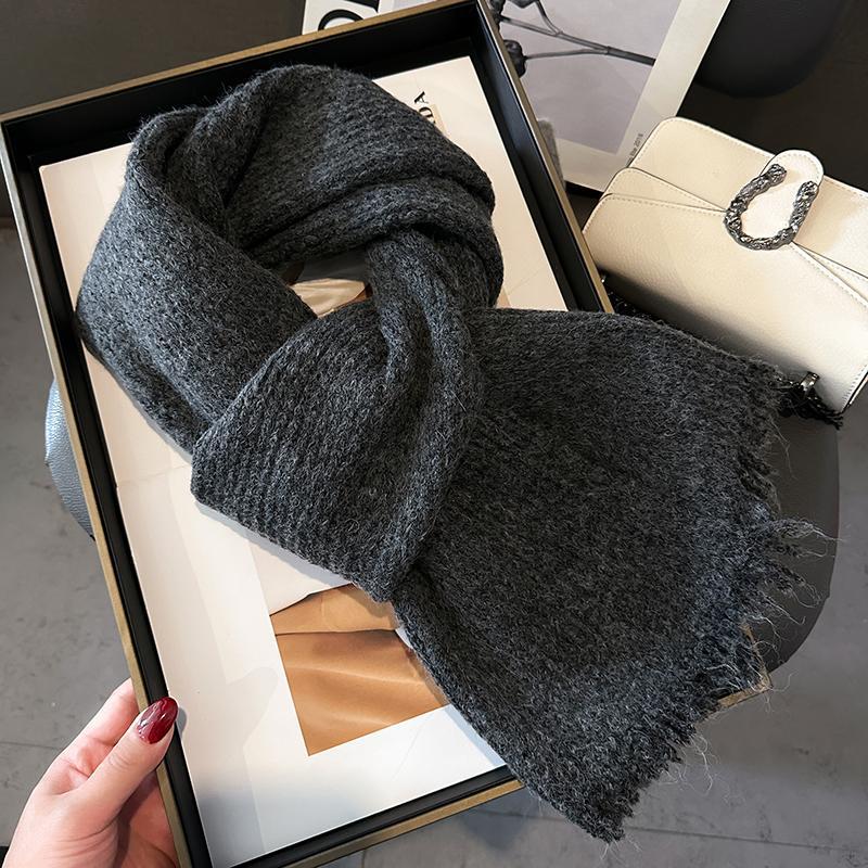 Unisex Grey Wool Blend Knit Snood Scarf for Winter Warmth