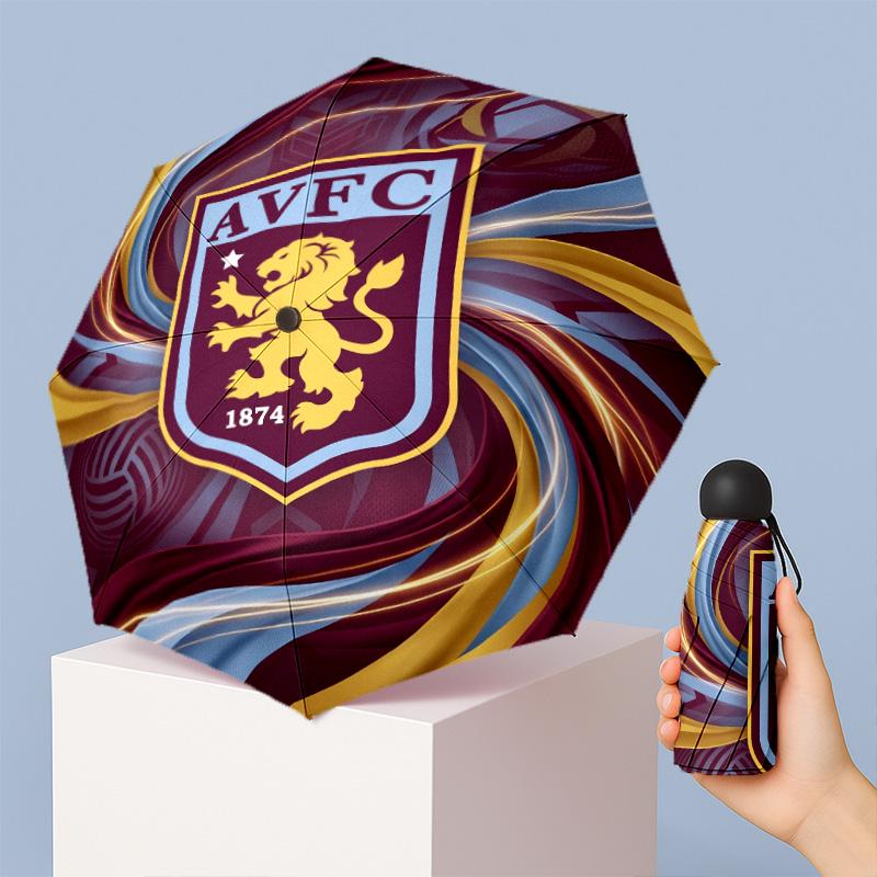 Aston Villa Football Pattern Printed Mini 5 Folds 8 Ribs Compact Umbrella Windproof Waterproof Lightweight Portable Folding