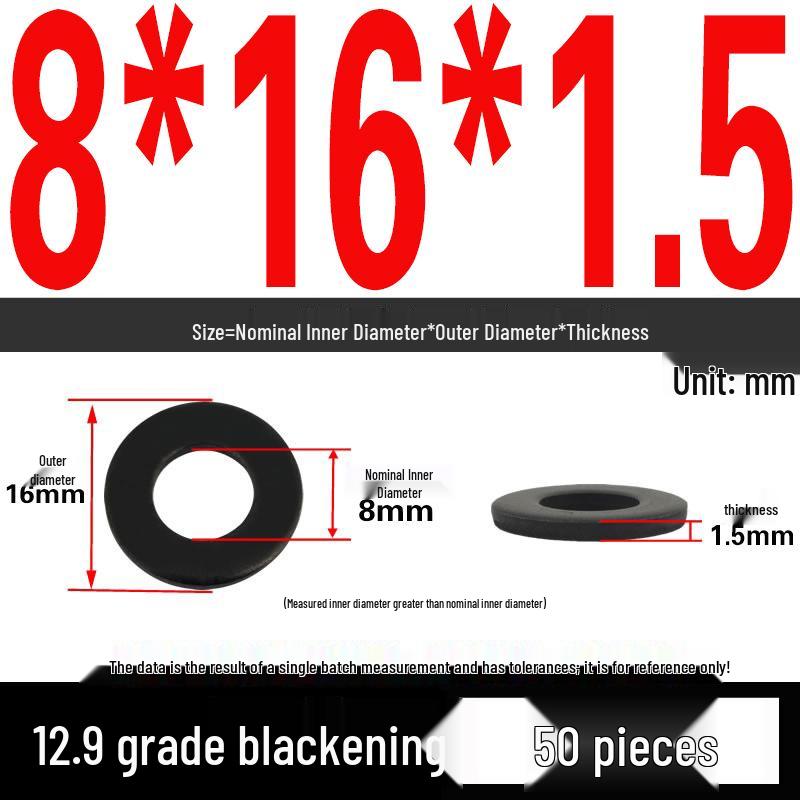 High-Strength Black Flat Washer - Grades 4.8 & 12.9, Sizes M3 To M24