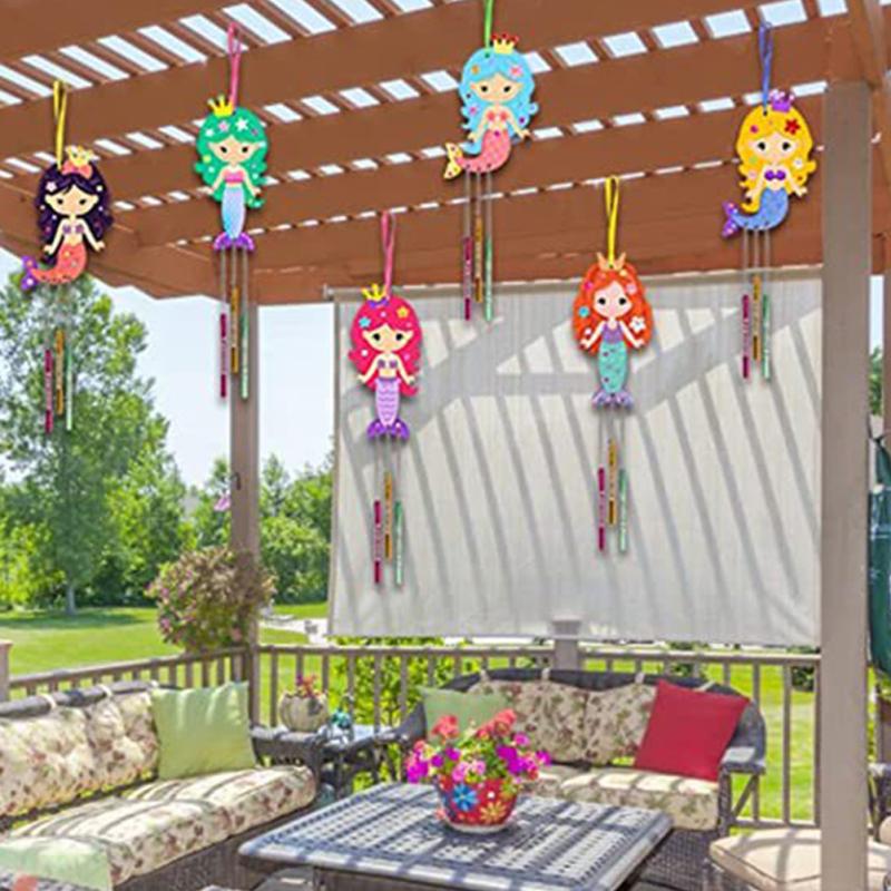 Diy Craft Mermaid Wind Chime Set Home Decor Garden Hanging Outdoor Wind Chimes Balcony Accessories Wind Bell Kit For Kids Party
