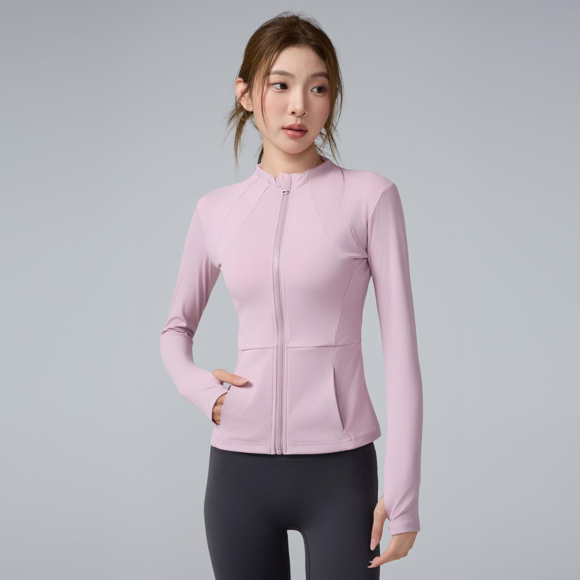 

Женский топ для йоги с длинным рукавом на молнии и воротником-стойкой Small