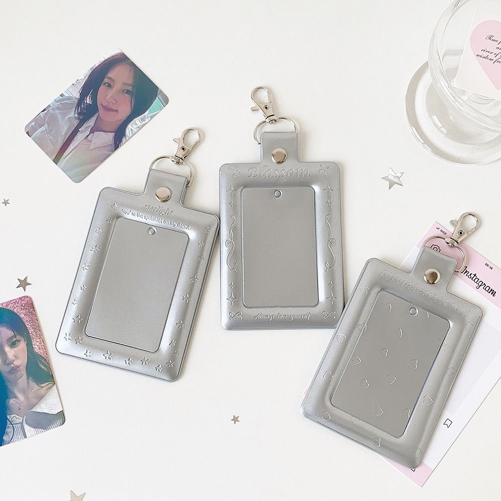 Multifunctional PVC Photo Card Case Silver With Keychain Idol Card Display Holder 3 Inch Card Protective Cover