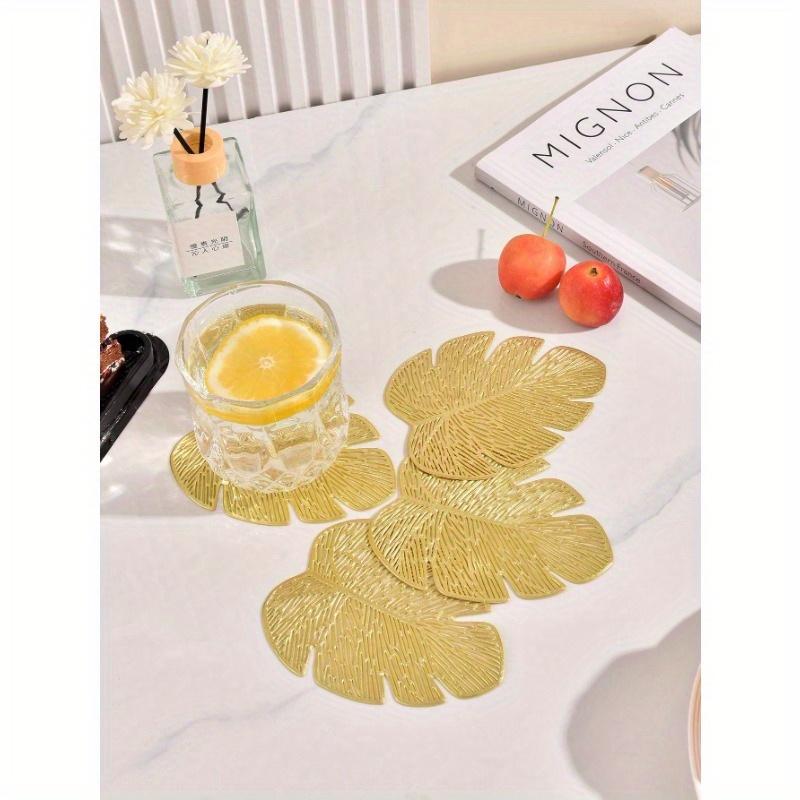 Elegant Luxury Gold Stamping Coasters Drink Absorbent Thin Rose Leaves Coasters For Coffee Wooden Table Cork Heat-Resistant Reusable Drink Coaster